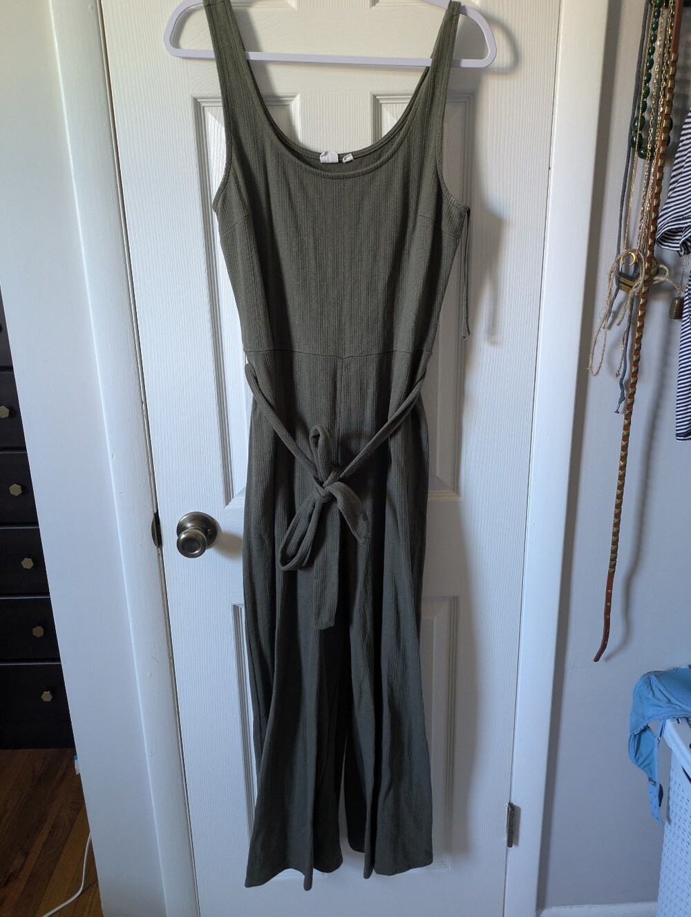 Sleeveless Gap Olive Green Jumpsuit Tie Waist Large Wide Leg